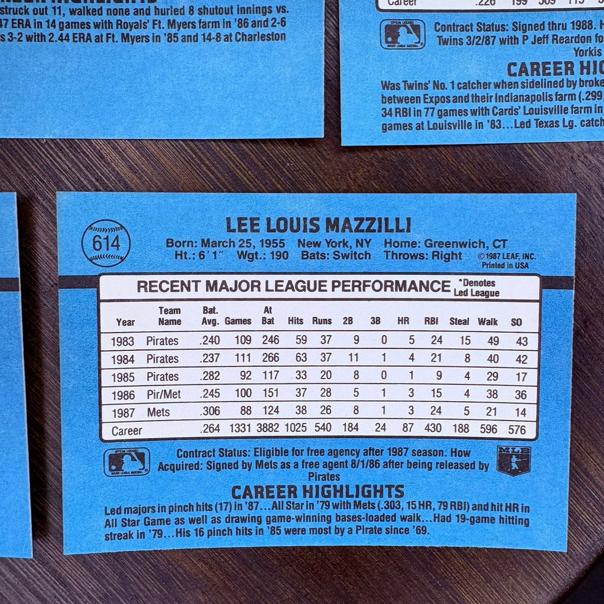 Donruss 1988 High Grade Cards #610, #611, #612, #613, #614 MLB Baseball (Lot 5)