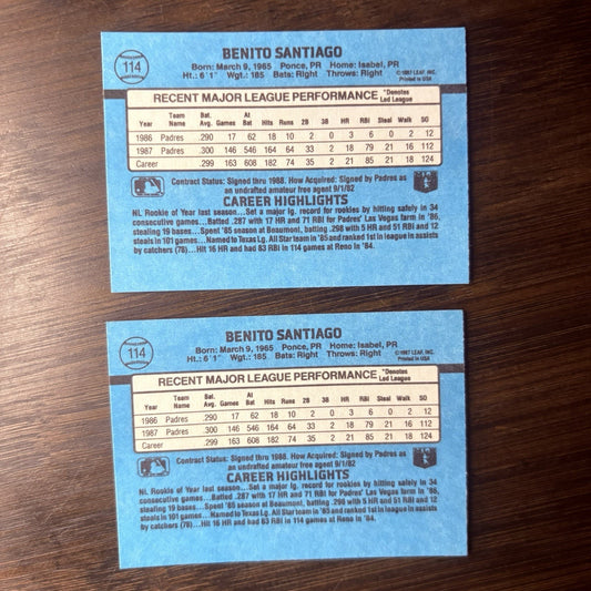 1988 Benito Santiago Lot (2)Donruss #114 ) High Grade Cards, See Photos