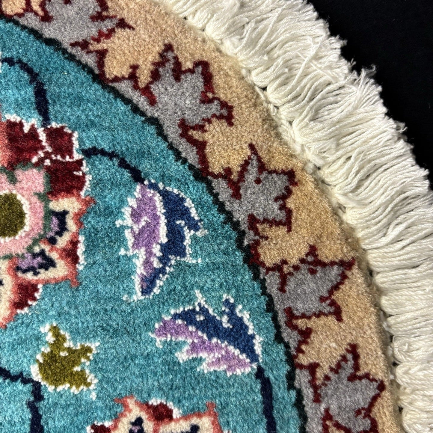 Persian Nain Round Medallion Rug Hand Knotted Size 20”x20” Or 50cm Blue Rug