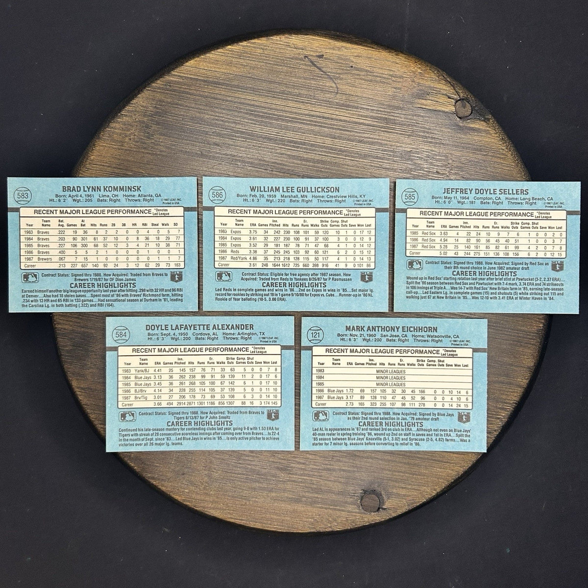 Donruss 1988 High Grade Cards #583, #586, #585, #584, #121 MLB Baseball (Lot 5)