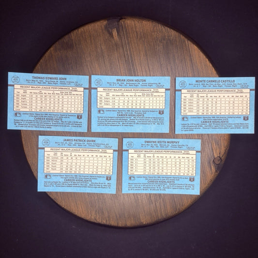 Donruss 1988 High Grade Cards #401, #402, #403, #404, #405 MLB Baseball (Lot 5)