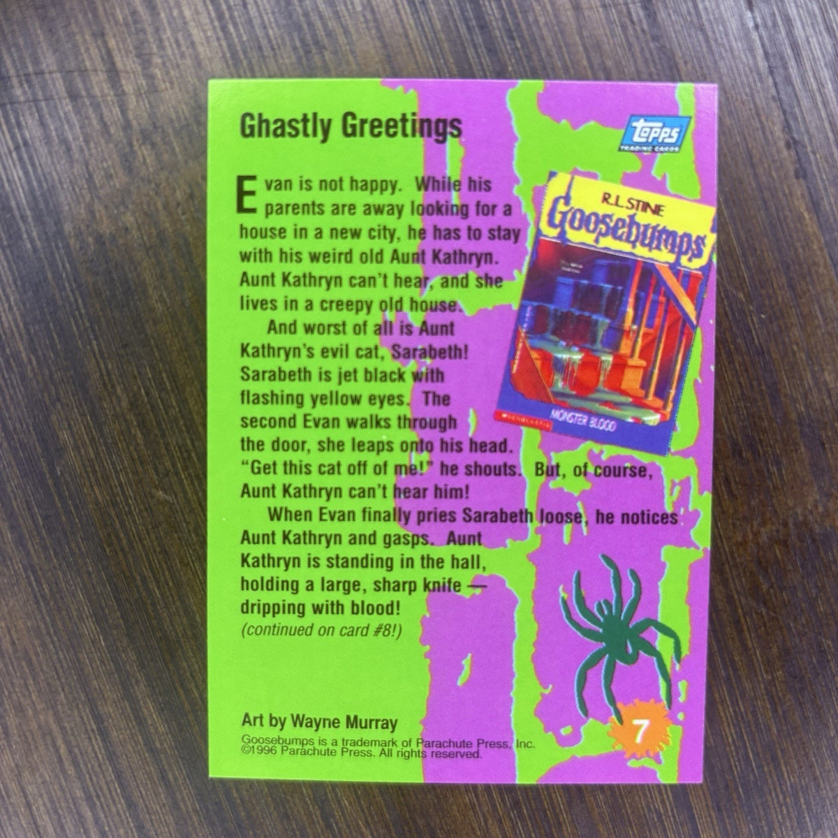 1996 Topps Goosebumps #7 Ghastly Greetings High Grade Trading Card, See Photos
