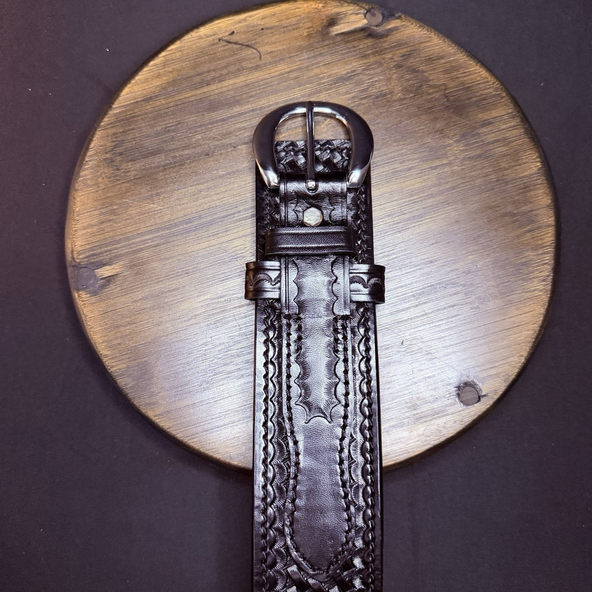 Dutyman River Belt Size 30" Basketweave 2.25" Black Leather Nickle Buckle 1121