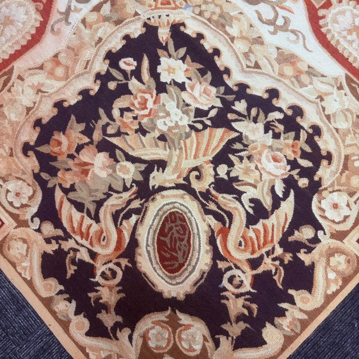 Antique French Tapestry 10x8, 19th Century, Hand Woven Aubusson Dragons
