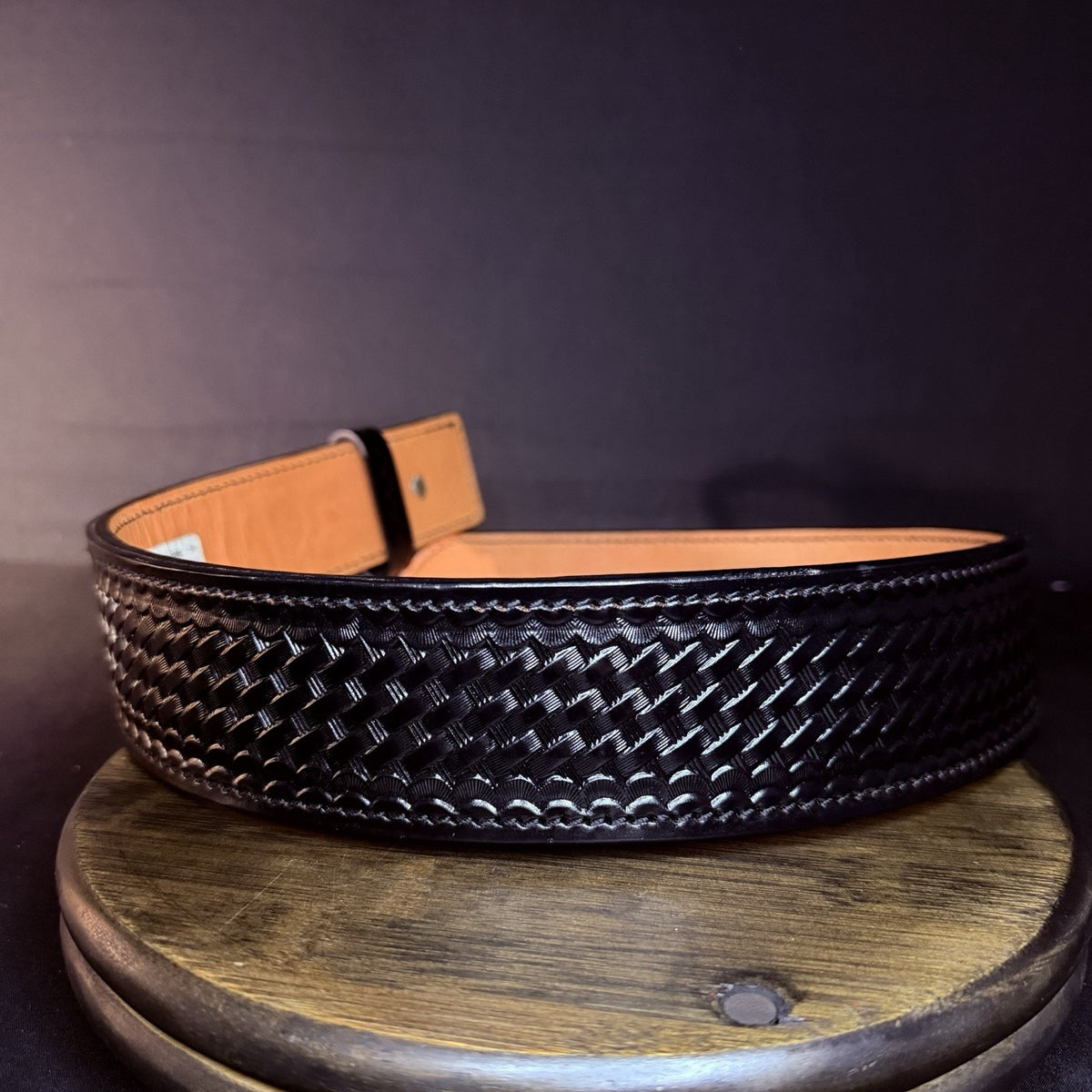 Dutyman River Belt Size 30" Basketweave 2.25" Black Leather Nickle Buckle 1121