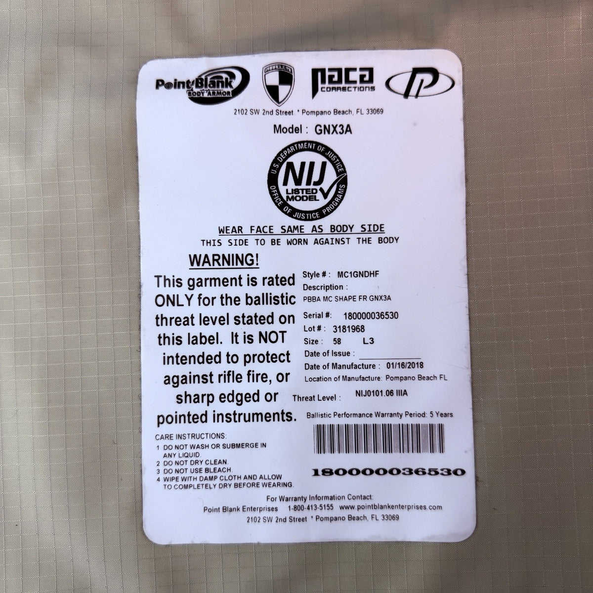 PB Tactical 3A Carrier Vest Size 3XL XXXL 58 Long Ballistic IIIA w/ Padding