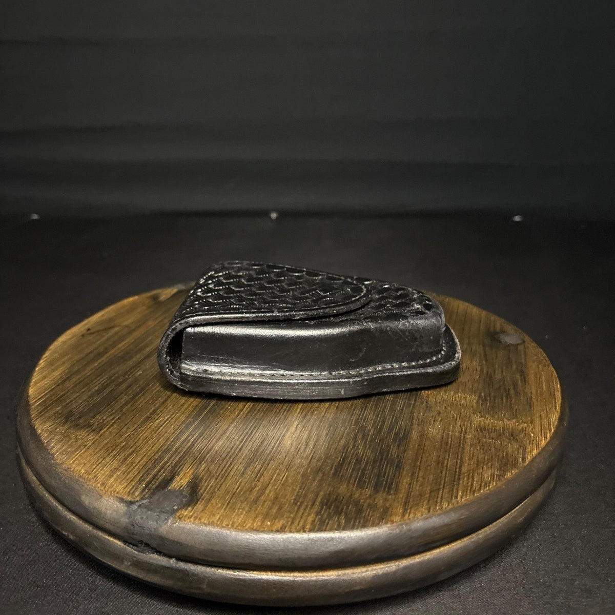 AETCO Handcuff Case Hidden Snap Black Basketweave Leather