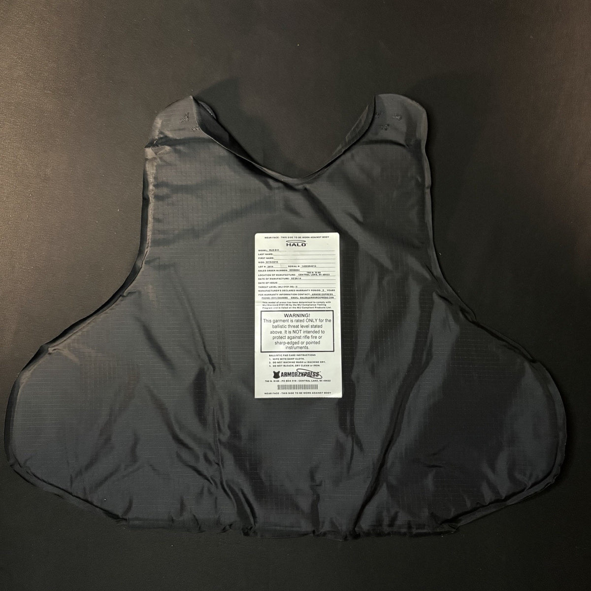 Armor Express Level 2 II Vest Size Large Long Bulletproof Concealable Ballistic