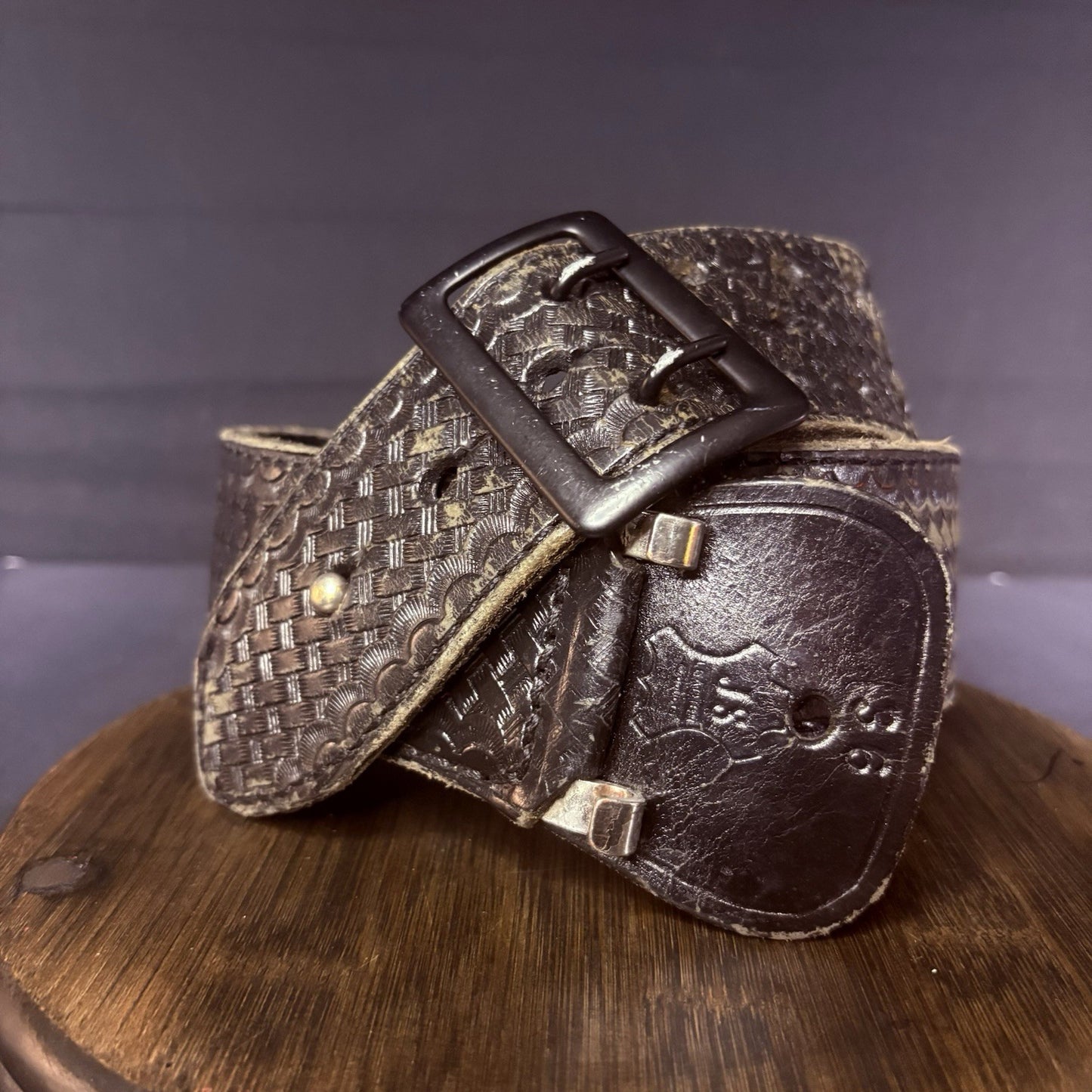 JS Leather Sam Browne Duty Belt Size 36" Black Basket Weave Black Brass Buckle4