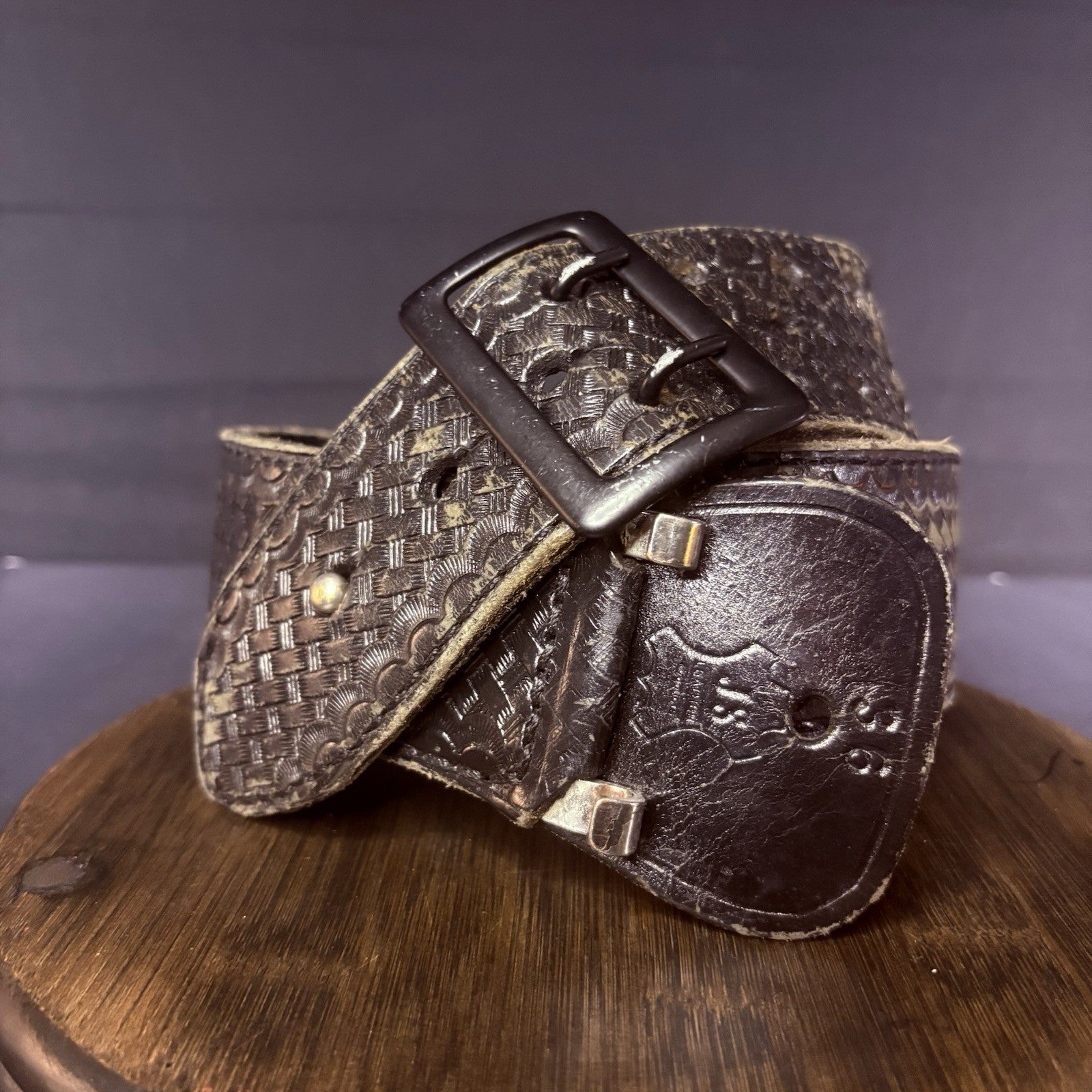 JS Leather Sam Browne Duty Belt Size 36" Black Basket Weave Black Brass Buckle4
