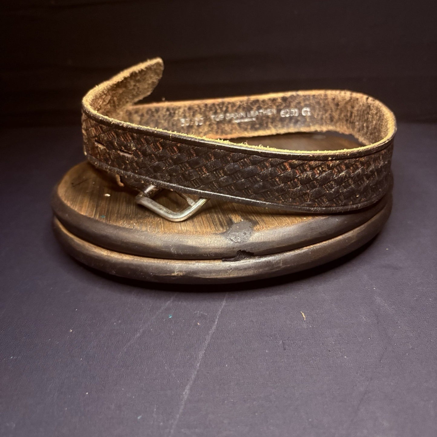 Worn Leather Belt 30" Basket Weave2