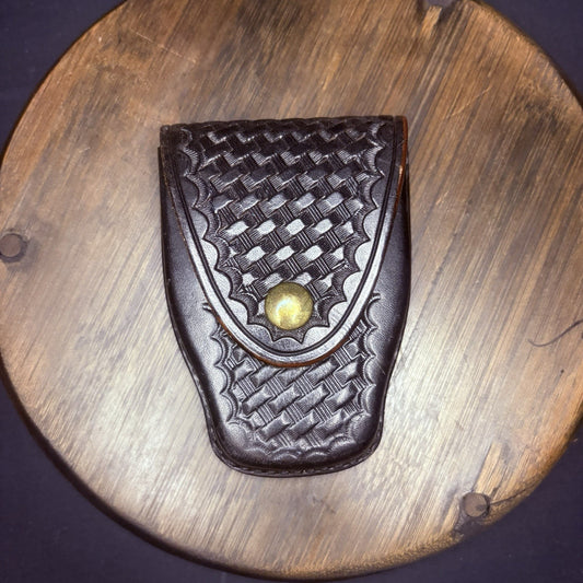 Tex Shoemaker Handcuff Case (204) Black Basket Leather Brass Snap Chain or Hinge0