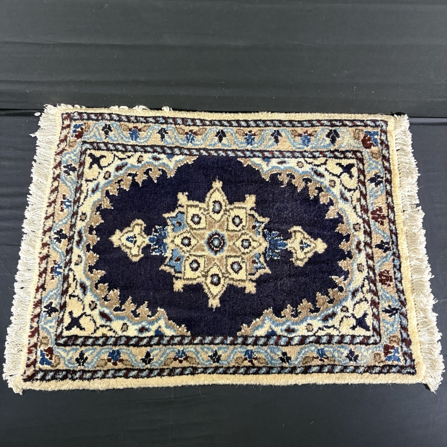 Persian Rug Hand Knotted Blue Medallion 2'x1' or 22"x16" or 40cm X 60cm0