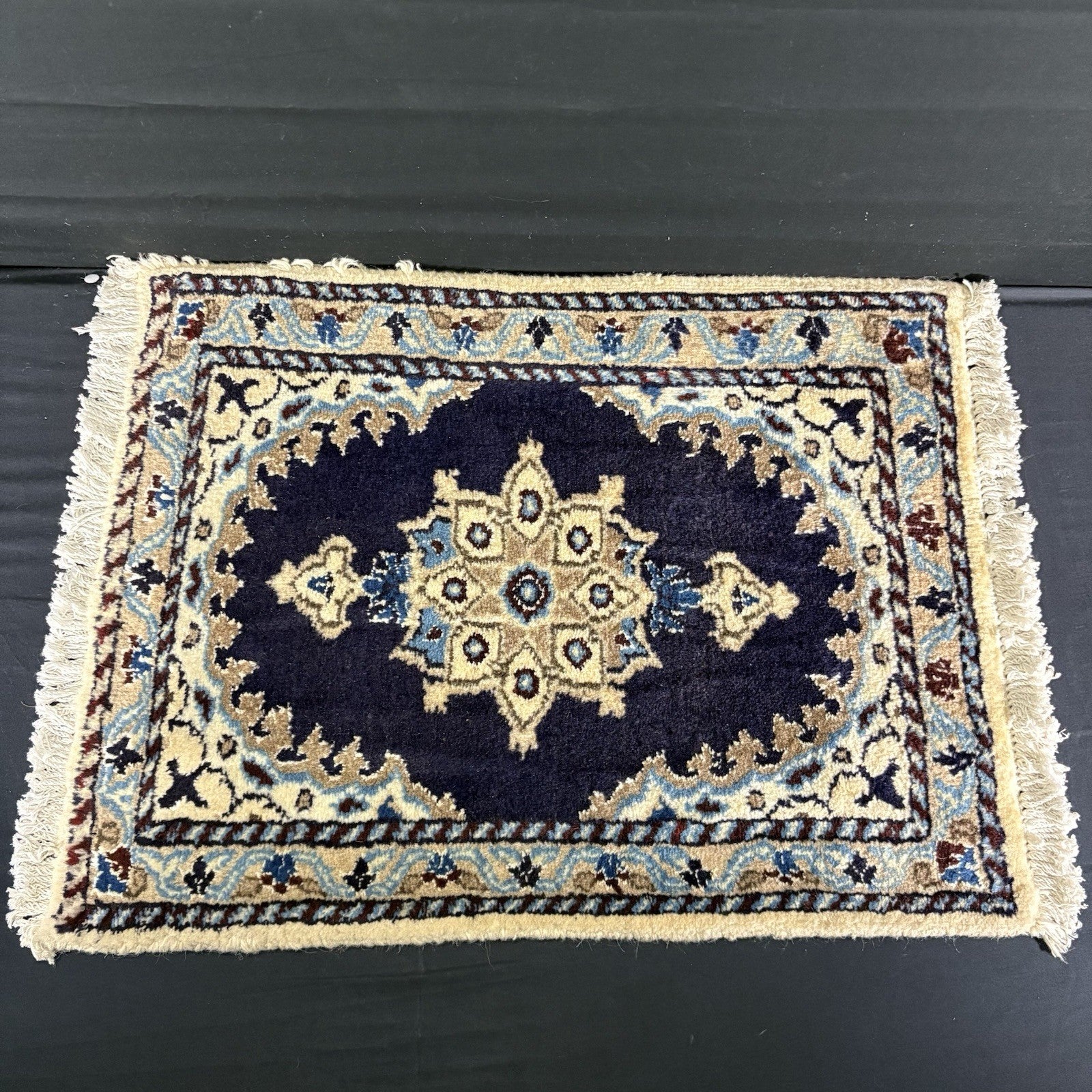 Persian Rug Hand Knotted Blue Medallion 2'x1' or 22"x16" or 40cm X 60cm0