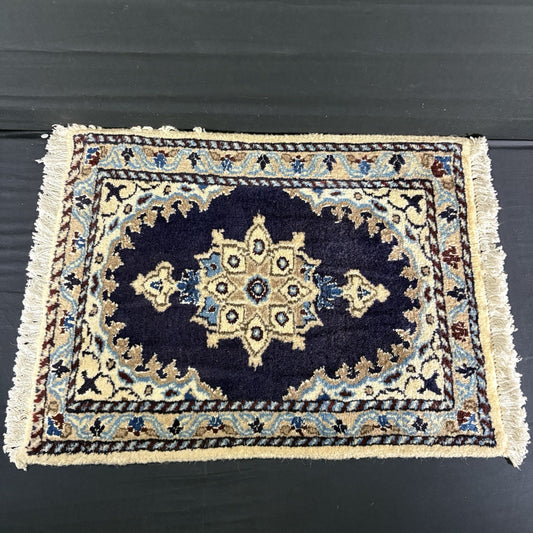 Persian Rug Hand Knotted Blue Medallion 2'x1' or 22"x16" or 40cm X 60cm0