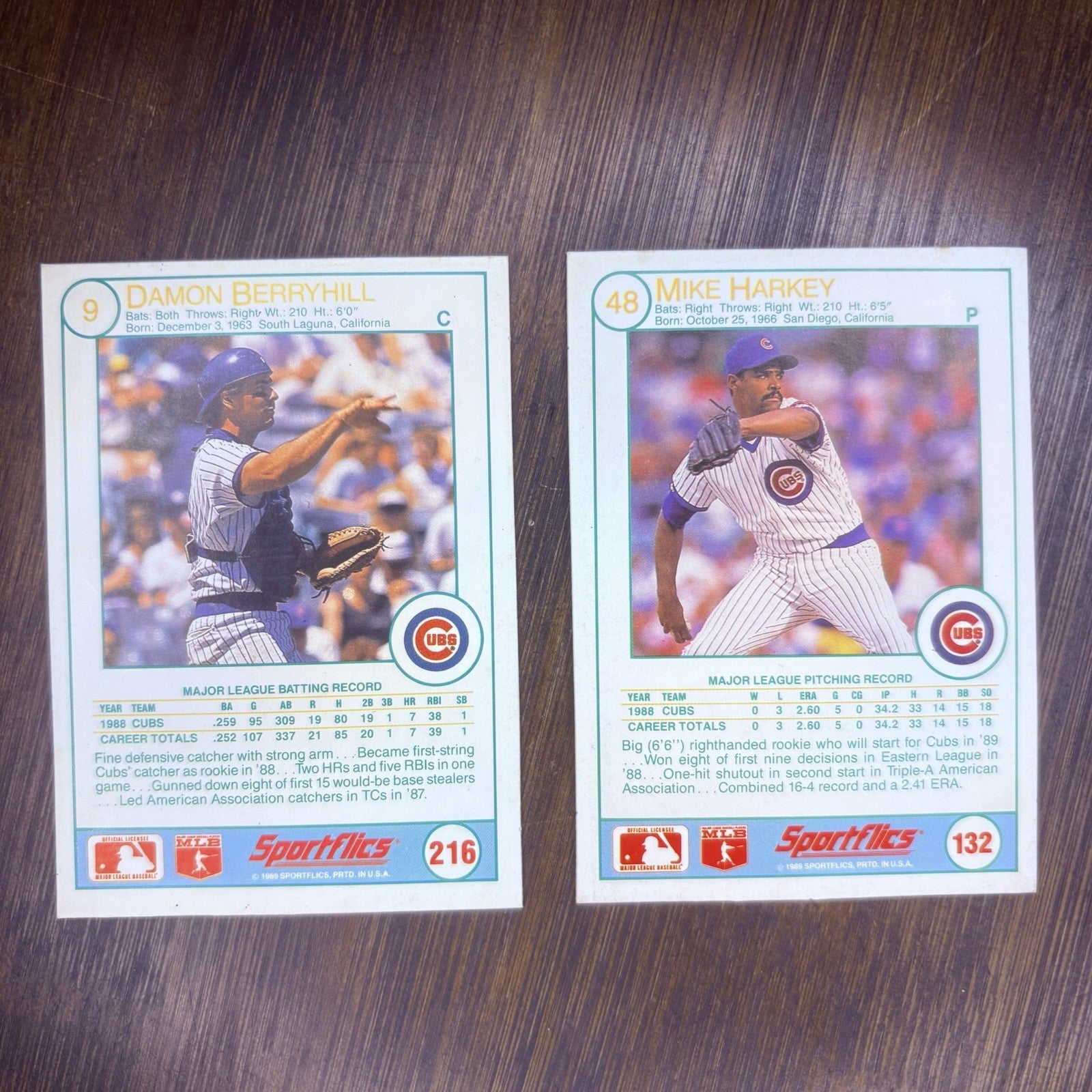 1989 Sportflics Cubs Damon Berryhill & Mike Harkey High Grade (Lot Of 2) Cards1
