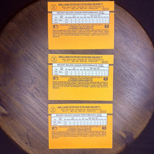 (Lot Of 3) 1989 Donruss # 29 STEVE SEARCY RATED ROOKIE Detroit Tigers Knoxville1