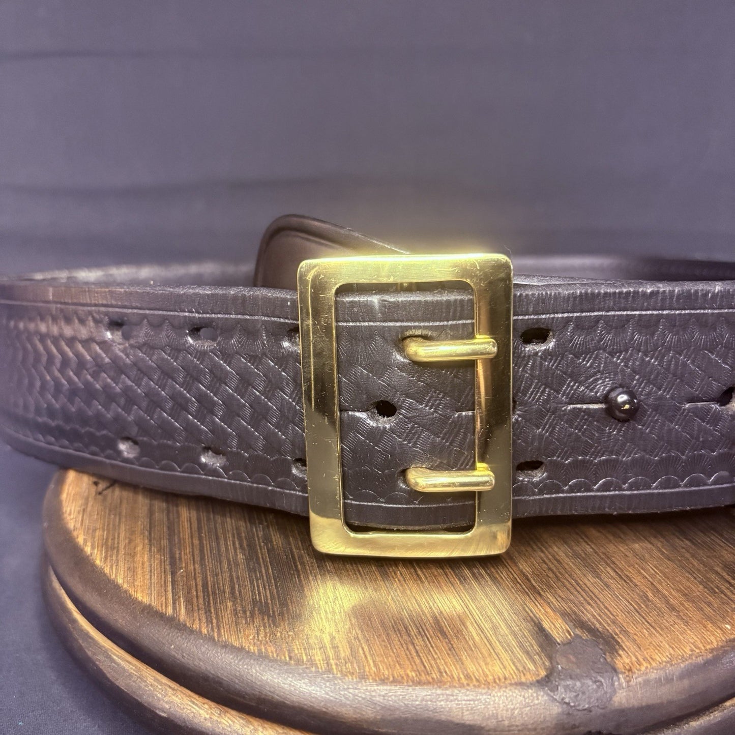Aker Sam Browne Duty Belt (B03-36)  Size 36" Black Basketweave w/Brass Buckle1