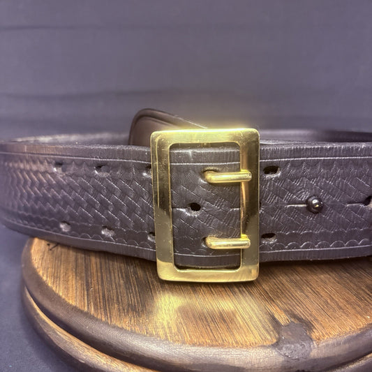 Aker Sam Browne Duty Belt (B03-36)  Size 36" Black Basketweave w/Brass Buckle1