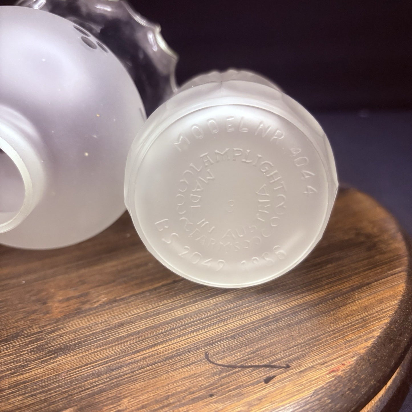 VTG Miniature Hurricane Lamp By LampLight Farms Frosted & Etched Glass  8.5"5