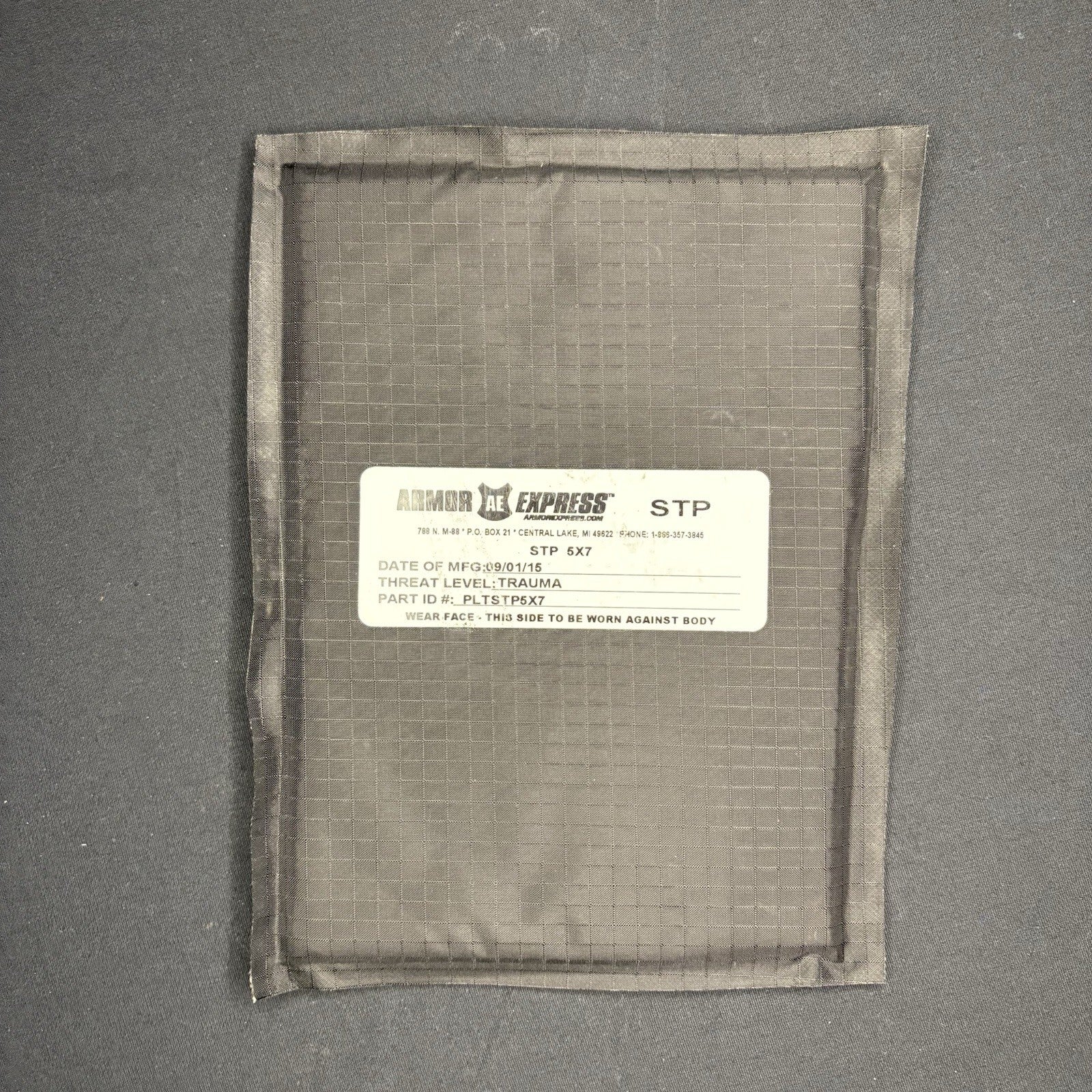 Armor Express Trauma Pad 5x7 Black Model STP Soft Ballistic Panel Body Armor0