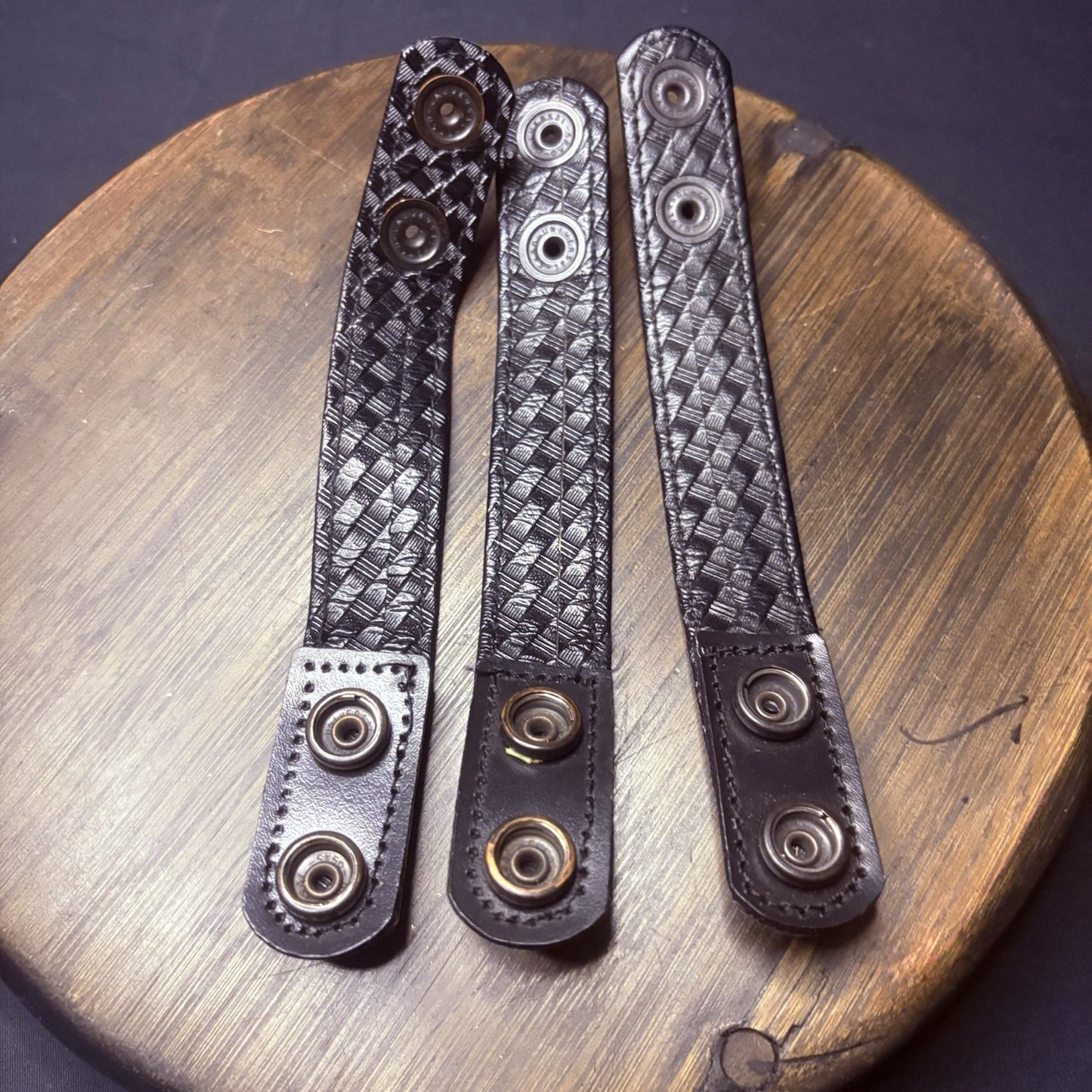 Bianchi Duty Belt Keepers Basket Weave Leather 7.5” Hidden Double Snaps (3 Lot)3