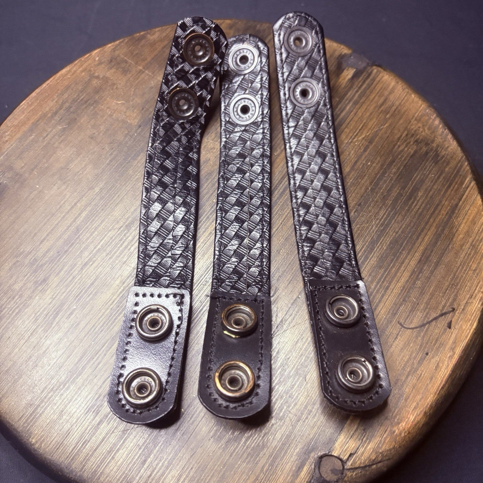 Bianchi Duty Belt Keepers Basket Weave Leather 7.5” Hidden Double Snaps (3 Lot)3