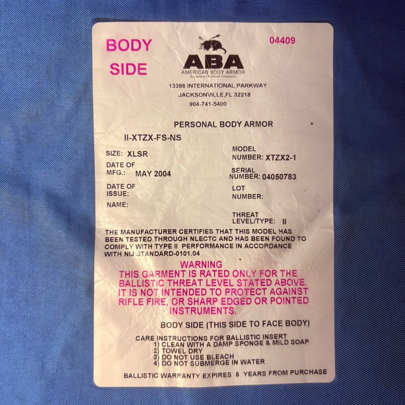 American Body Armor Bullet Proof Vest Level II (2) Size Medium NICE11