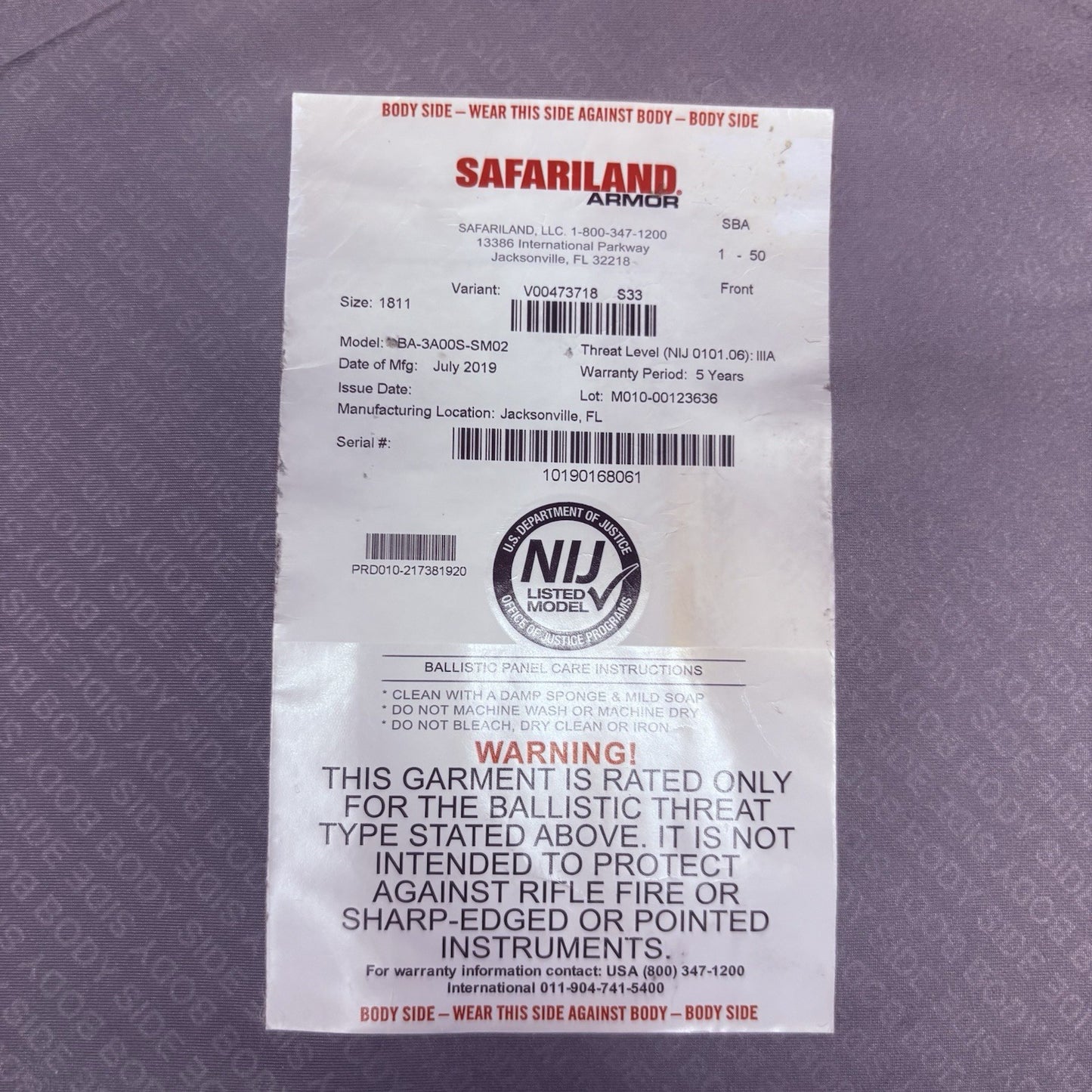 Safariland Bullet Proof Vest Summit IIIA 3A Size Small Cutting Edge Armor10