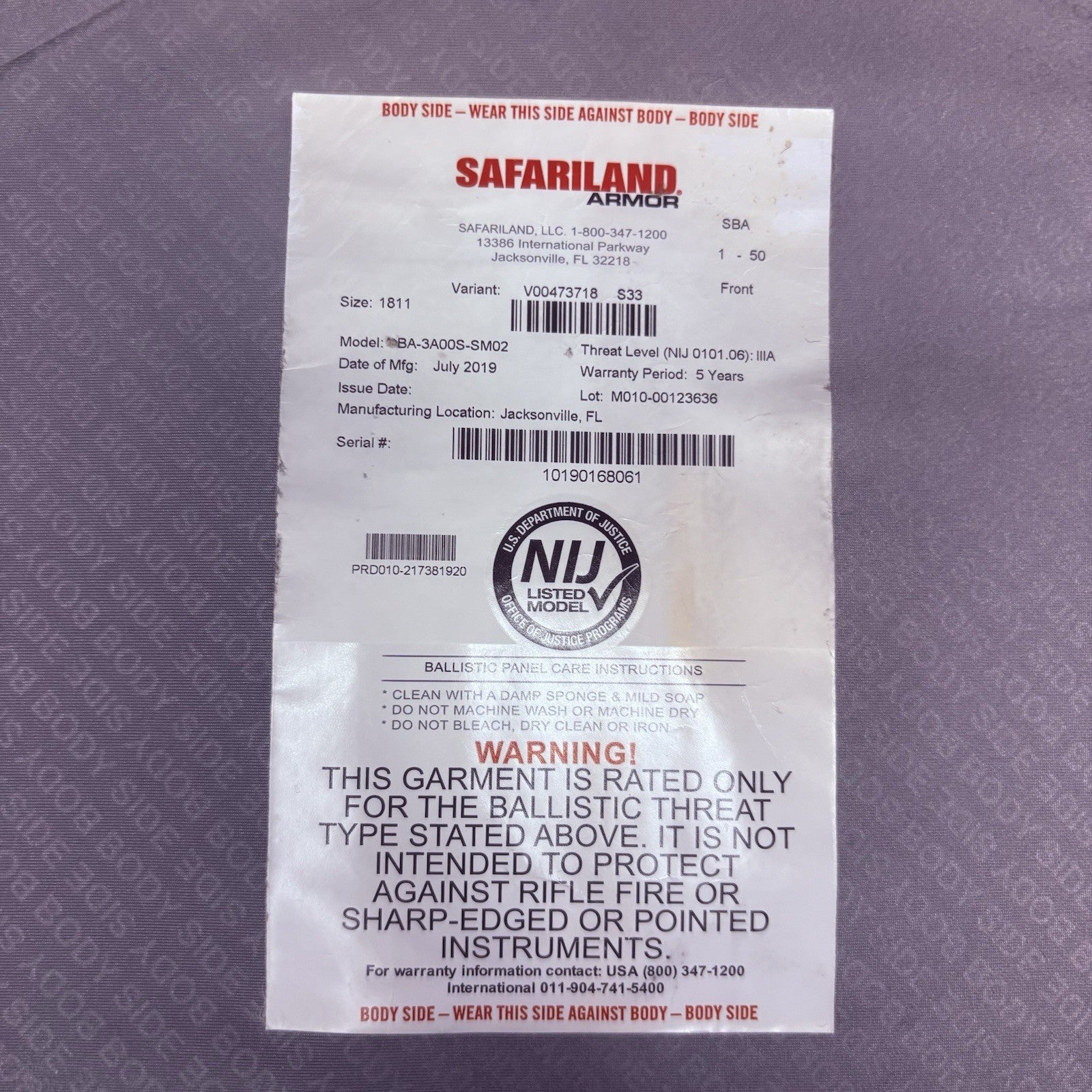 Safariland Bullet Proof Vest Summit IIIA 3A Size Small Cutting Edge Armor10