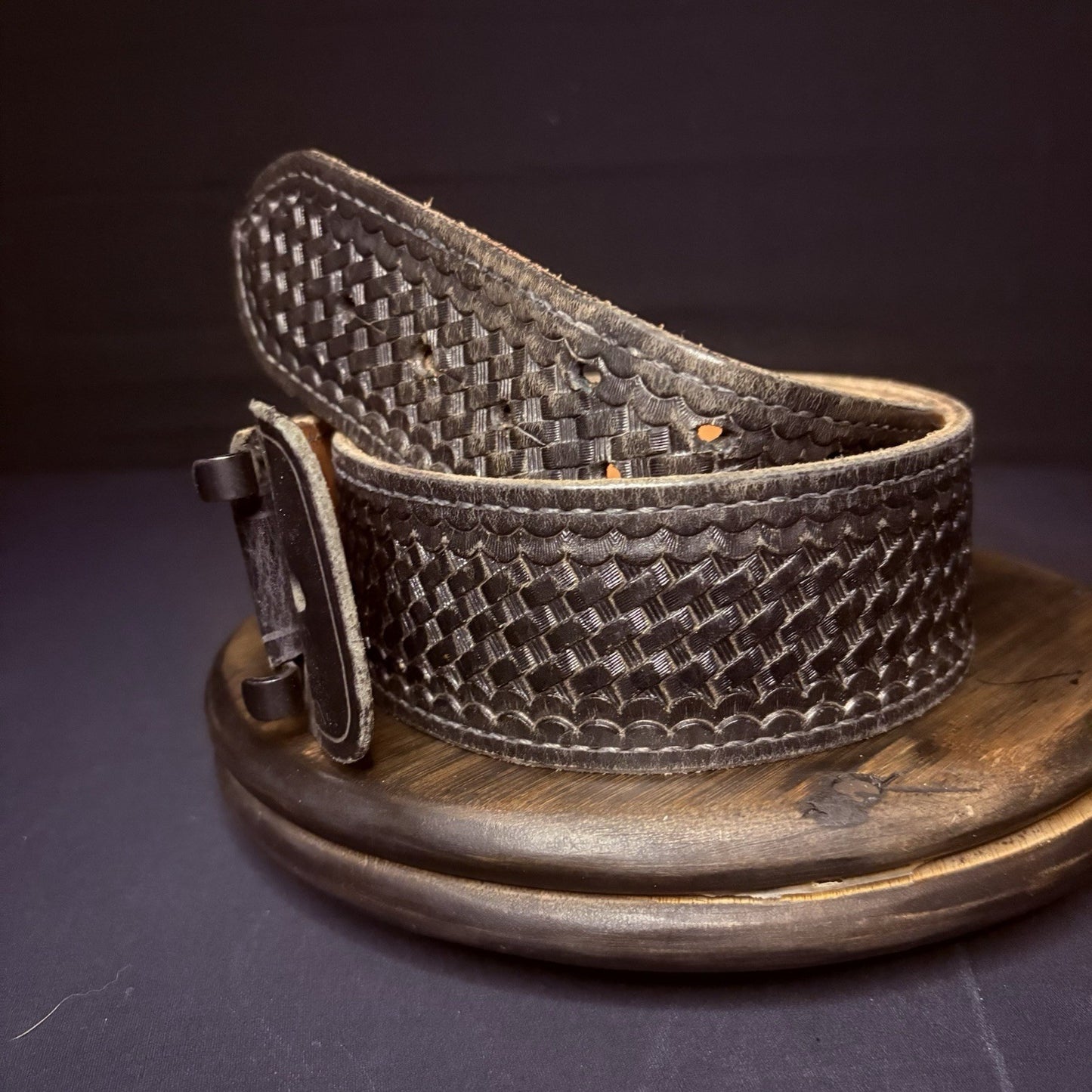 Vintage Tex Shoemaker Duty Belt (Size 34" Waist) Black Leather Basketweave USA3
