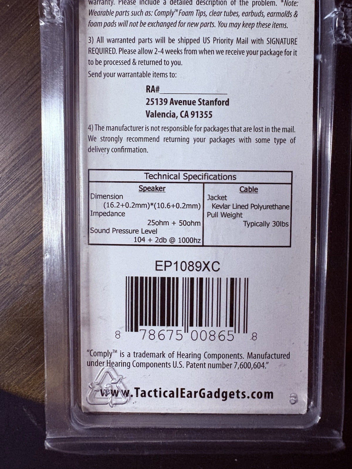 FOX CT Listen-Only Earpiece EP1089XC w/ Clear-Coiled Tube By Earphone Connection5