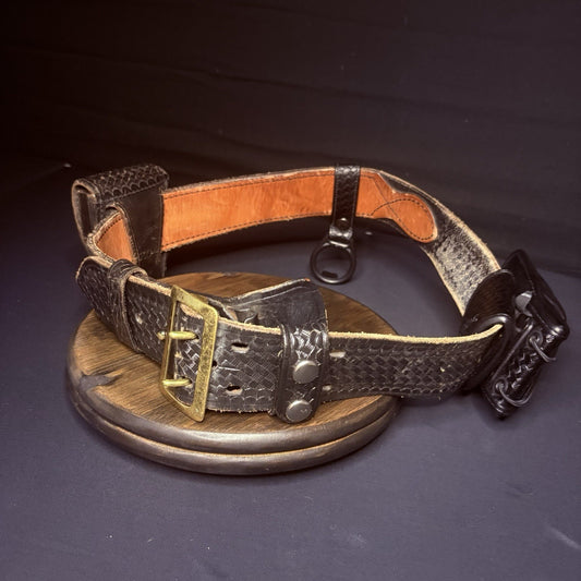 Aker Leather Duty Belt Size 36" w/Handcuff Case, Baton Ring, Radio Holster1