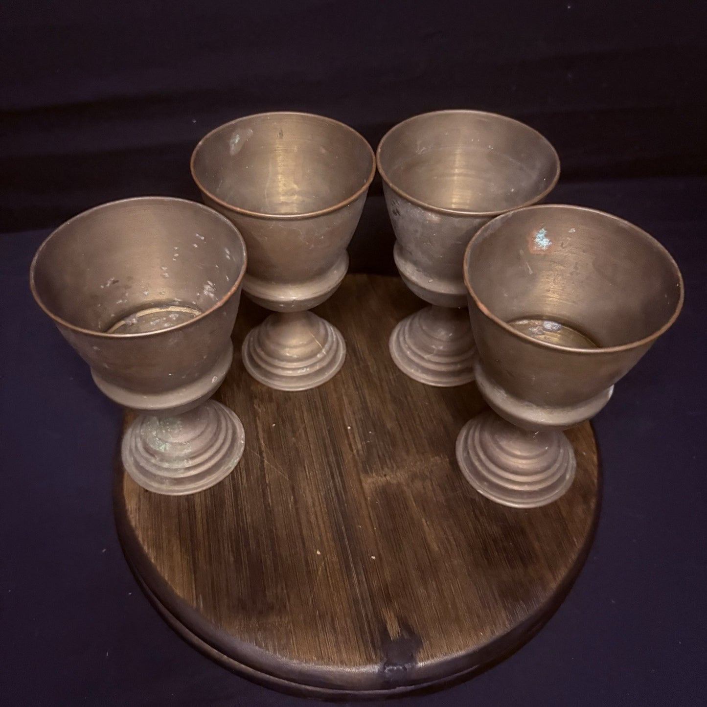(4) Antique Persian Cups/ Goblet Middle Eastern Hand Hammered Brass Early 1900s2