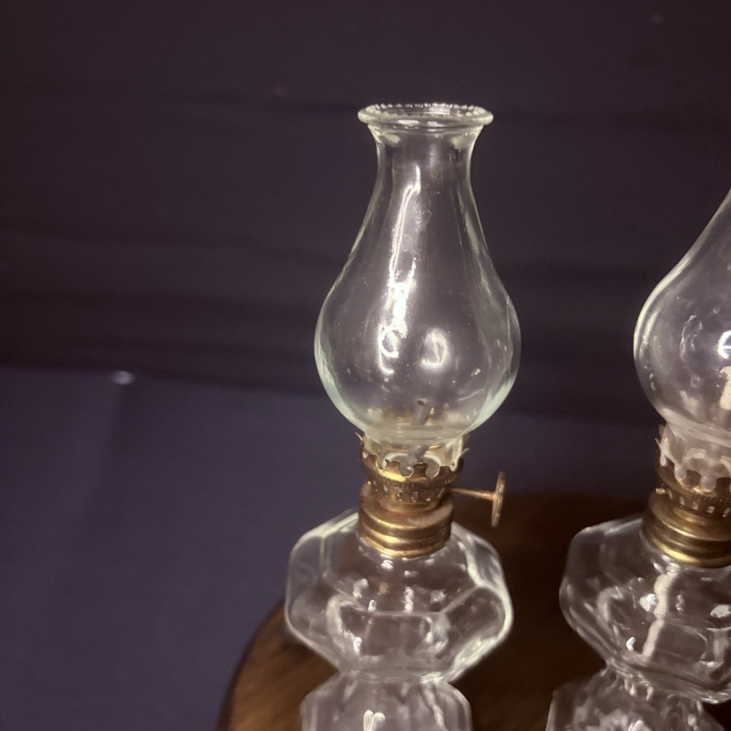 VTG 3 Miniature Hurricane Oil Lamp Set Of 3, Thick Glass Octagon Base - 6.5"17