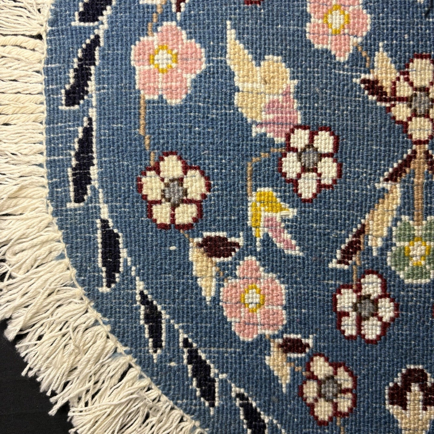 Hand Knotted Rug Heart Shape Purple w/Flowers 14”x13” VERY RARE18