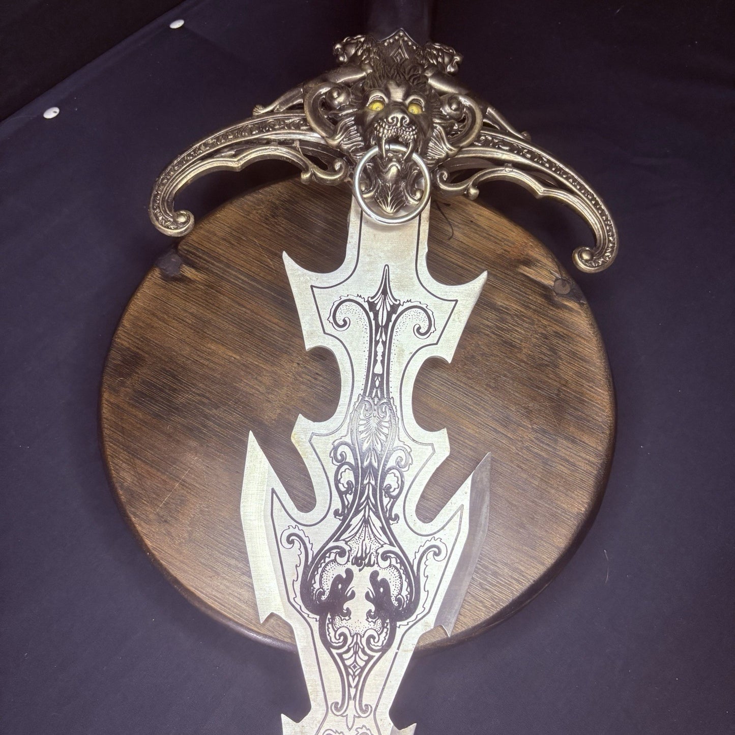4-Headed Lion Sword 41" Beautifully Etched Blade w/ Rings For Hanging15