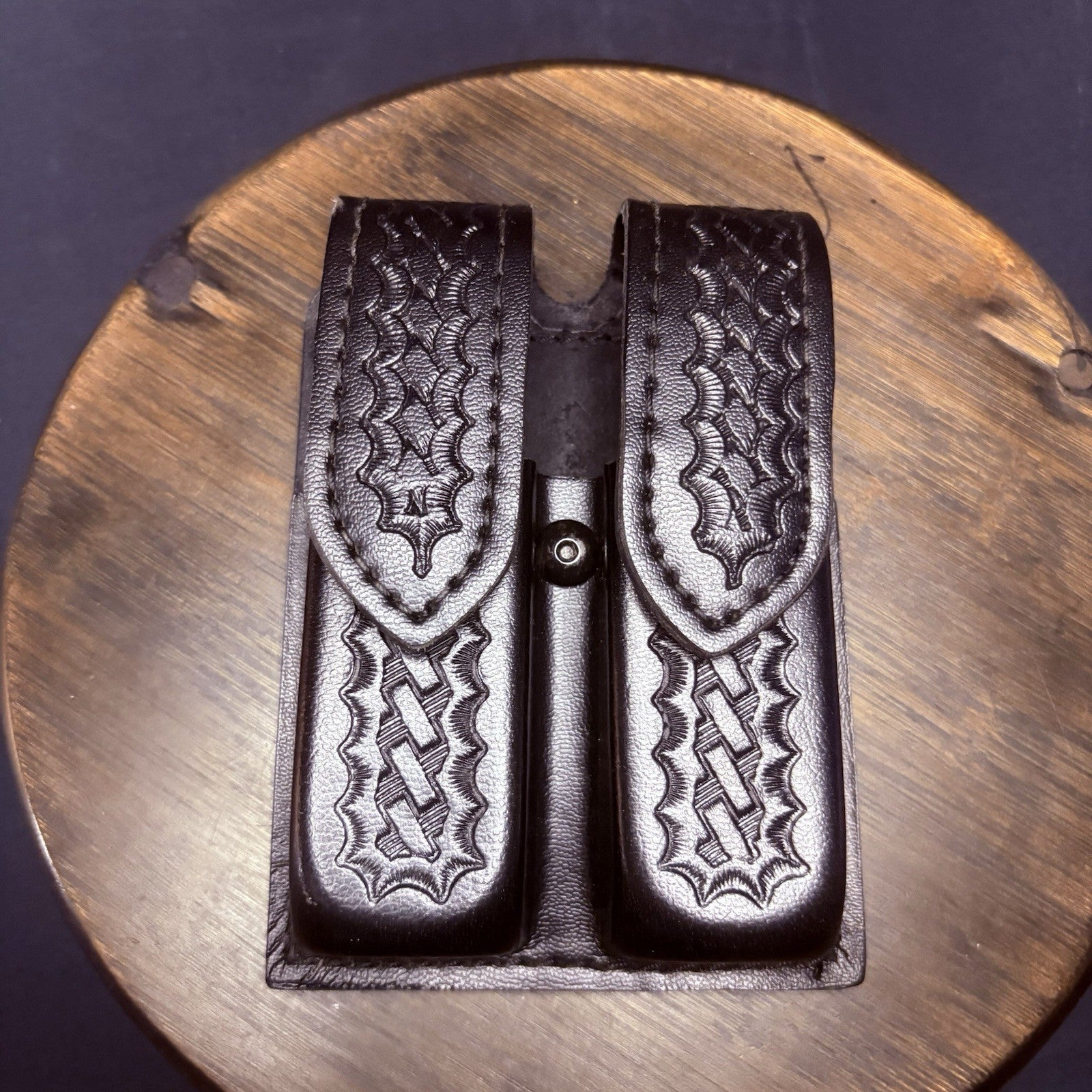 Safariland 77 Double GLOCK 20/21 Magazine Pouch Leather Basketweave Hidden Snap0