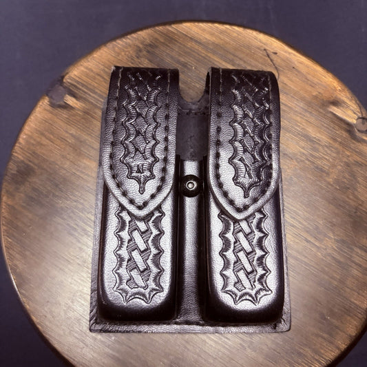 Safariland 77 Double GLOCK 20/21 Magazine Pouch Leather Basketweave Hidden Snap0
