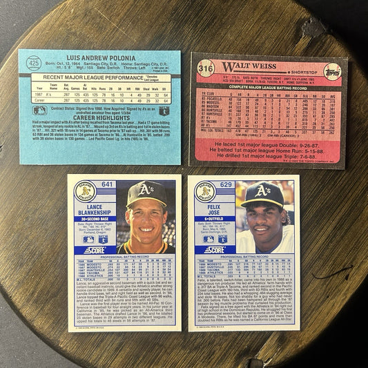 1989 (4) Lot Of Cards Luis Polonia, Walt Weiss, Lance Blankenship, Felix Jose1