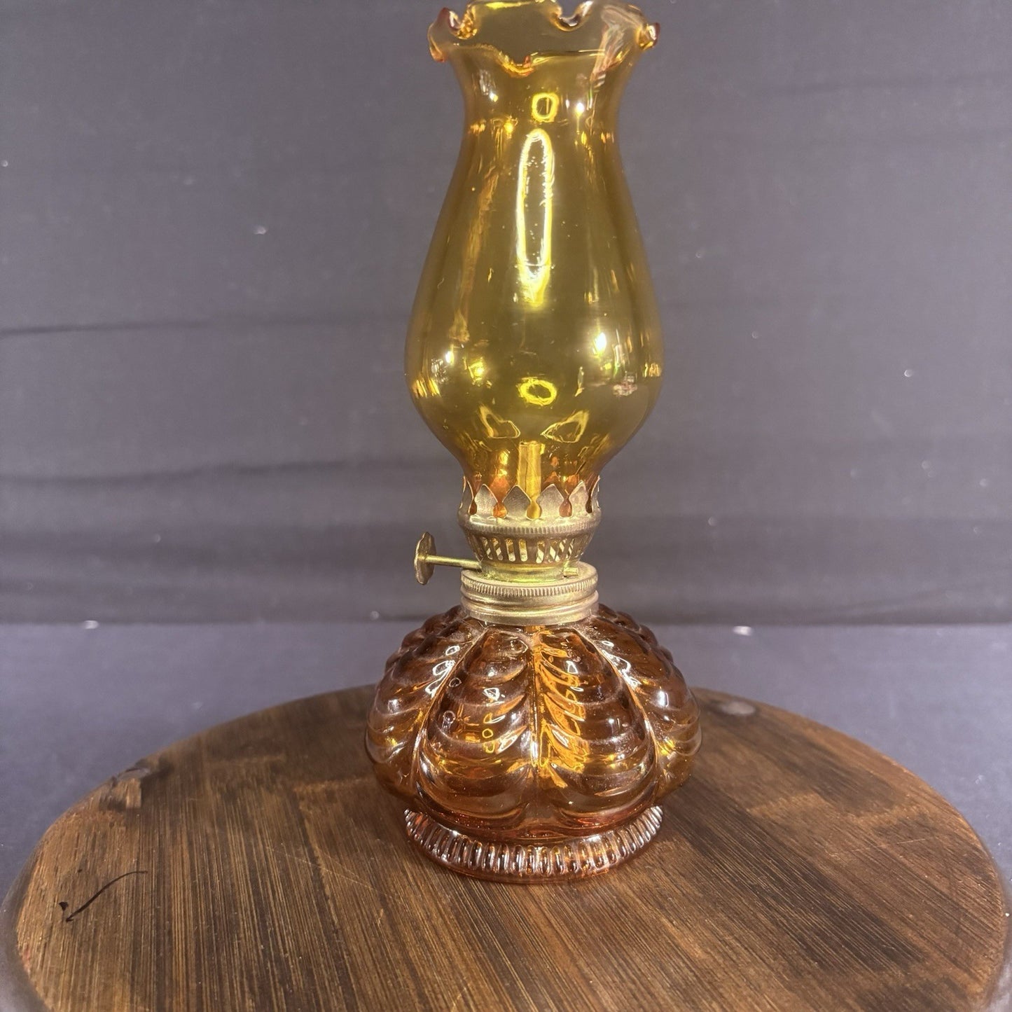 VTG Miniature Hurricane Oil Lamp Amber Base, Hong Kong 8" Clear Shade3