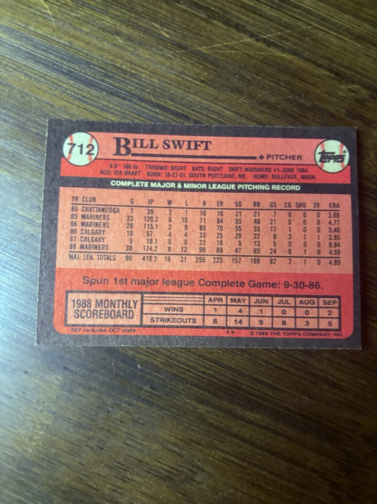 1989 Topps Bill Swift Seattle Mariners #712 High Grade See Photos1