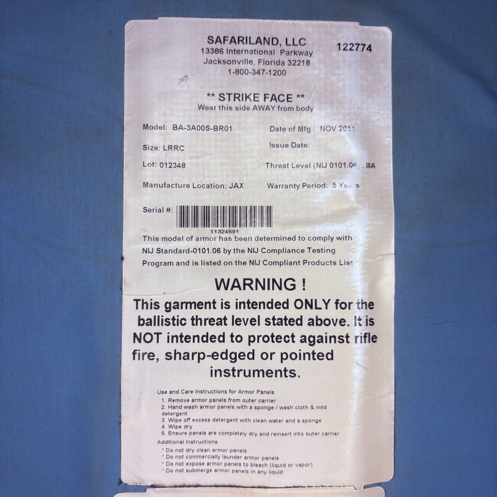 Second Chance Level 2 Vest w/ 3A Back Panel Size Medium Bullet Proof ABA Armor13