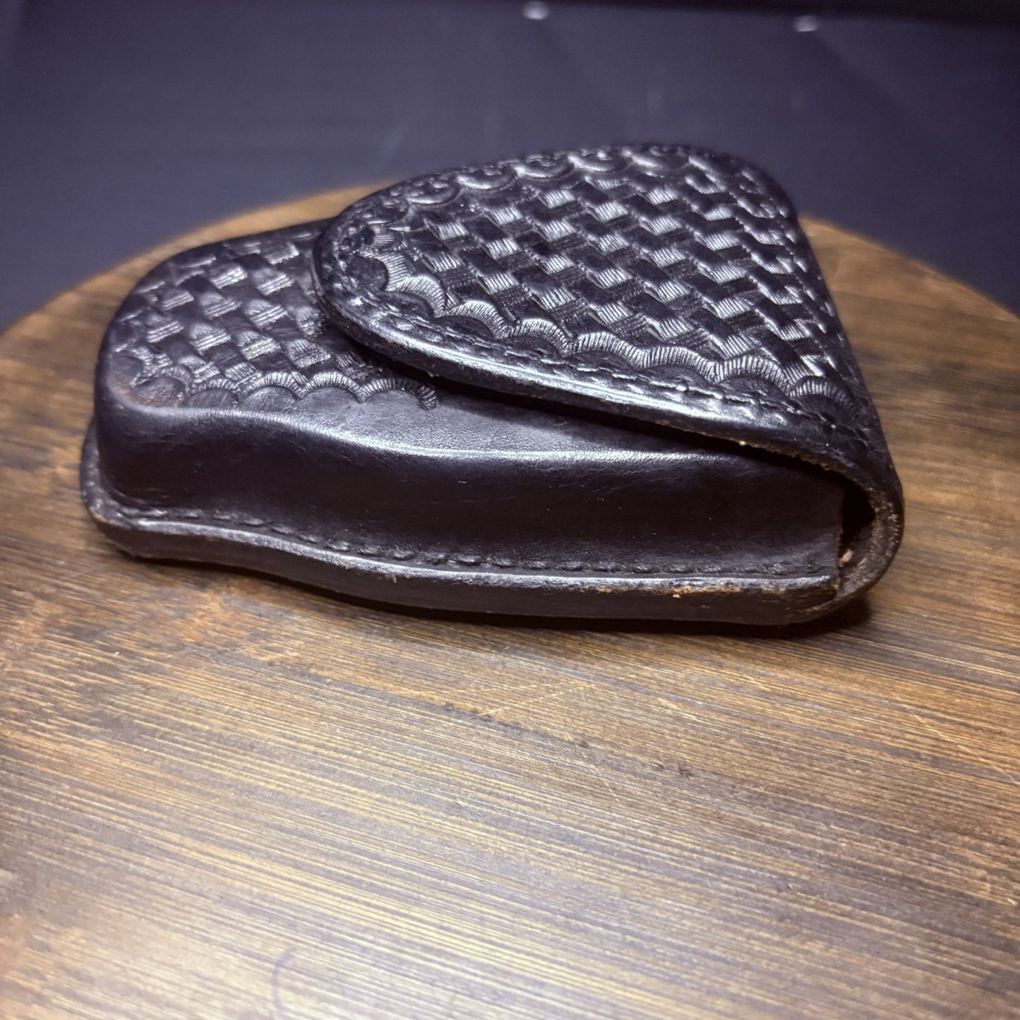 Tex Shoemaker Handcuff Case (204) Black Basket Leather Hidden Snap Chain/Hinge3