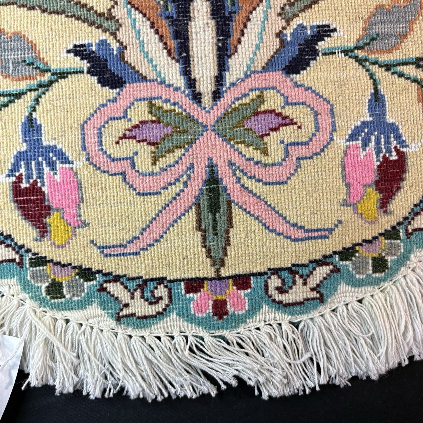 Round Flower Rug Yellow Hand Knotted Size 20”x20” Or 50cm X 50cm14