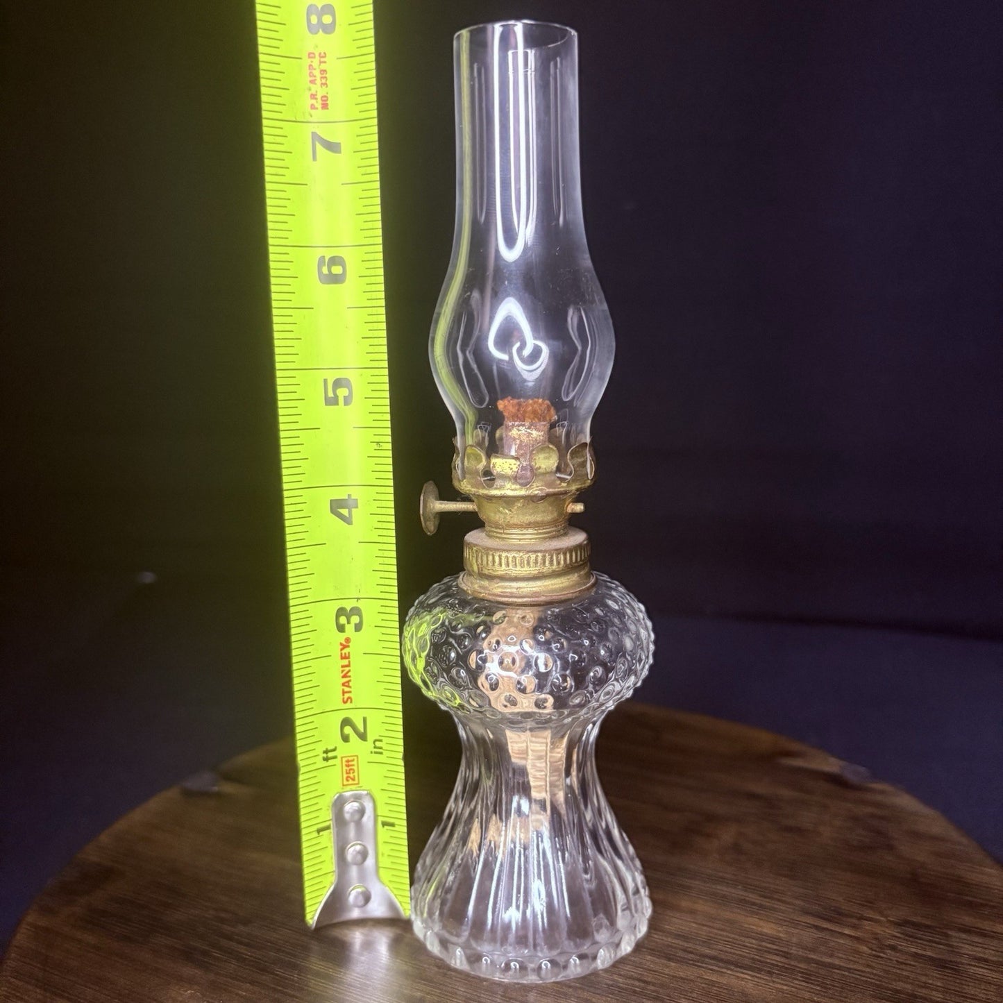 VTG Miniature Hurricane Oil Lamp Clear w/ Hobnail Bubble Base 7.5"6