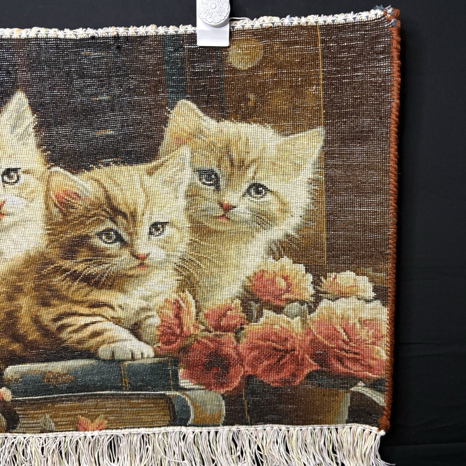 Persian Pictorial Rug Kittens Hand Knotted w/Silk Inlays 24”x16” w/Rug Hangers19