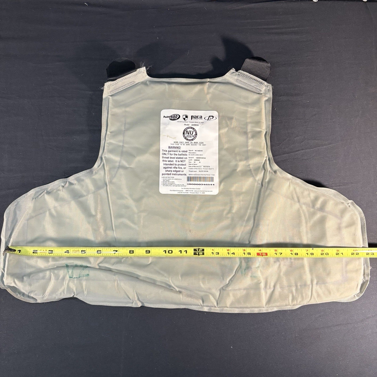 PB AXIIIA Level 3A(IIIA) Armor Size X-Large w/Safariland V1 Overt Carrier Vest23