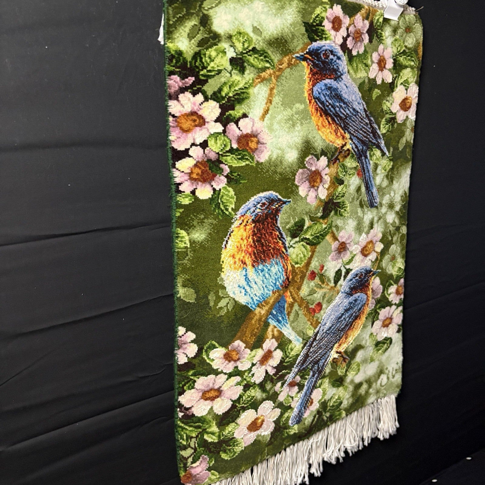Persian Pictorial Rug Hand Knotted Birds 24”x16” 60X40cm 224KPSI w/Rug Hangers2