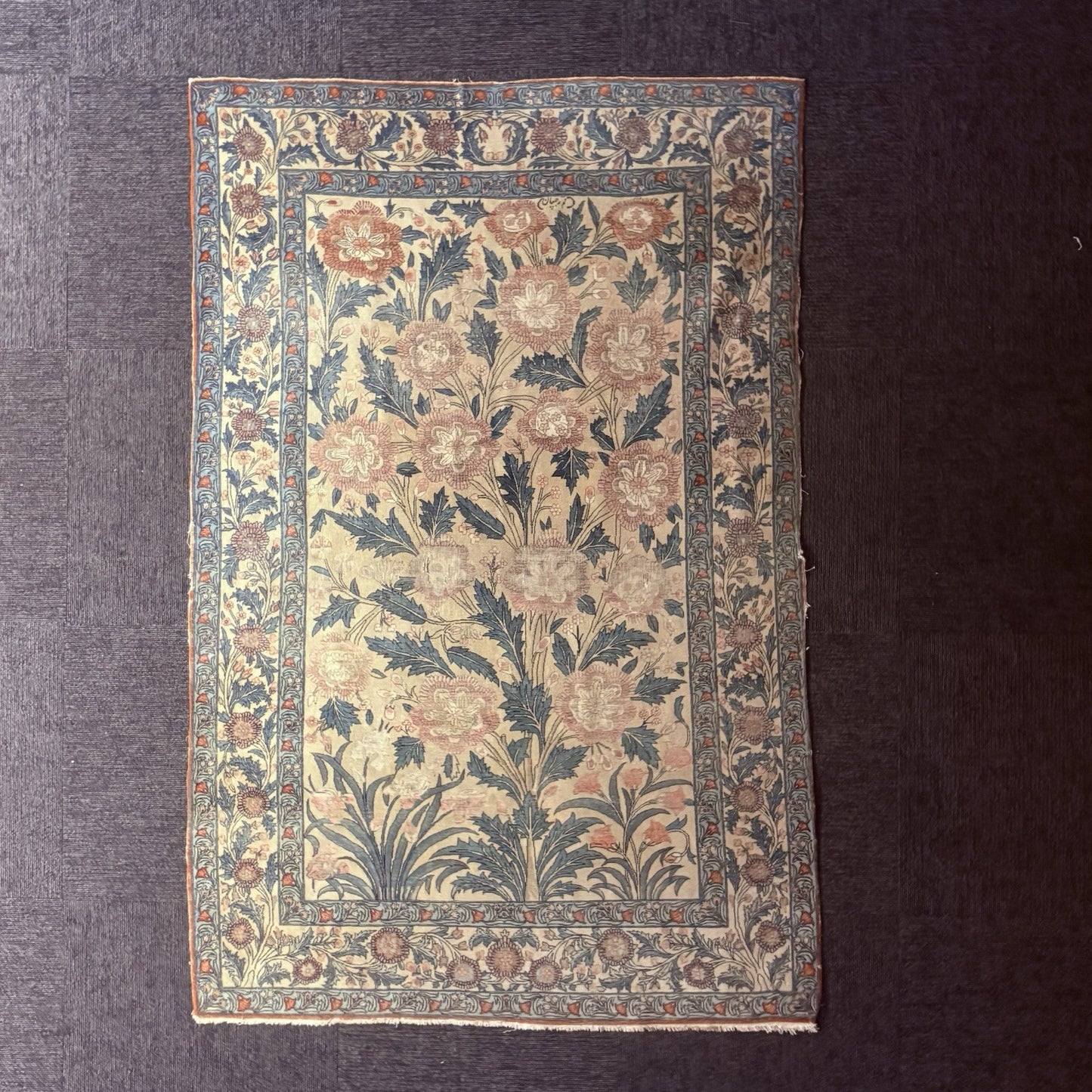 Semi-Antique Distressed  Hand Knotted Rug 5x7 Floral 306KPSI RARE Qomm Rug1